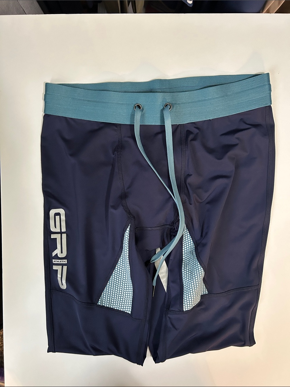 Men's Navy 3/4 Tights with Light Blue Waistband